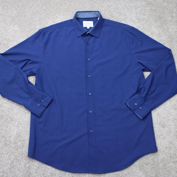 Construct Shirt Mens XL, 17-17 1/2, 34/35 Blue Slim Fit 4 Way Stretch Flip Cuff - Picture 2 of 13